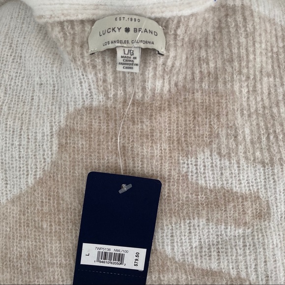 NWT - LUCKY BRAND Camouflage Cardigan Tan/wht  sz L - Picture 4 of 5